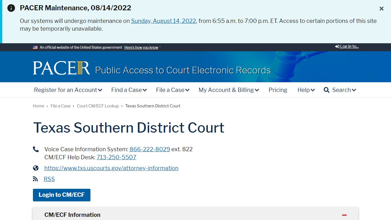 Texas Southern District Court | PACER: Federal Court Records